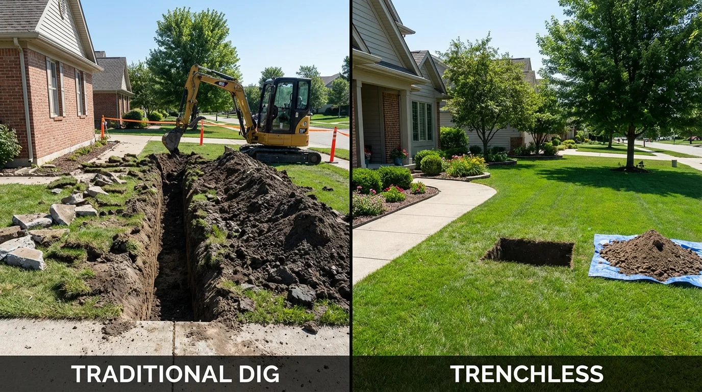 Trenchless sewer repair with minimal yard damage versus traditional excavation in Hamburg, NJ